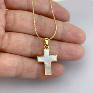 Pendentif Croix Nacre Blanche 7